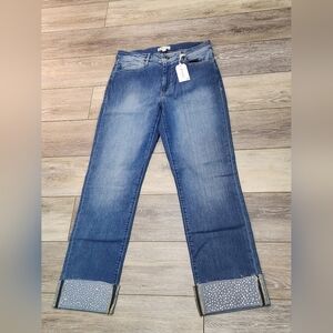 Morrison medium Wash Wide Cuff Bedazzled Midrise Straight Leg Jeans Size 27
